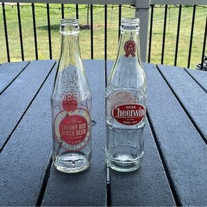 2- Glass Bottles Creamy Red Birch Beer & Cheerwine 1917 both Great Condition